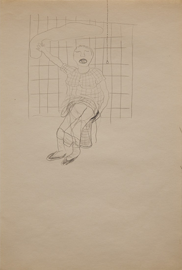 Greetje Mulder - zwaaiende Marie (potlood op papier 30x21 cm)